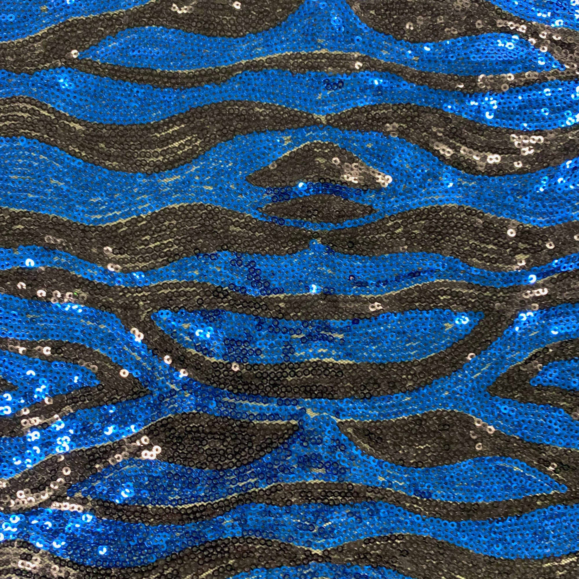 Leila BLUE BLACK Sequins on Mesh Fabric by the Yard - 10050