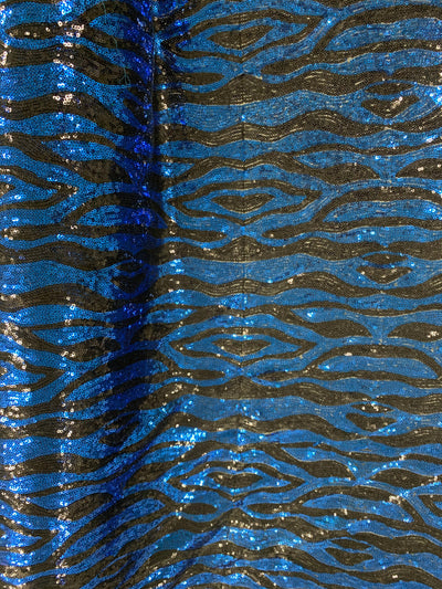 Leila BLUE BLACK Sequins on Mesh Fabric by the Yard - 10050