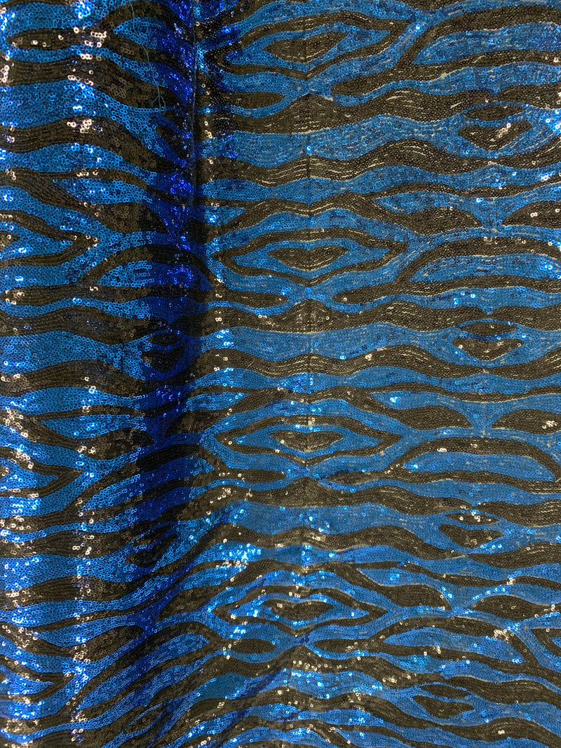 Leila BLUE BLACK Sequins on Mesh Fabric by the Yard - 10050