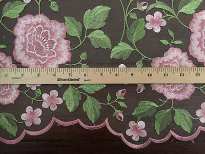 Iris PINK Floral and Leaves Embroidery on Mesh Lace Fabric by the Yard - 10006