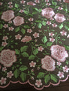 Iris PINK Floral and Leaves Embroidery on Mesh Lace Fabric by the Yard - 10006