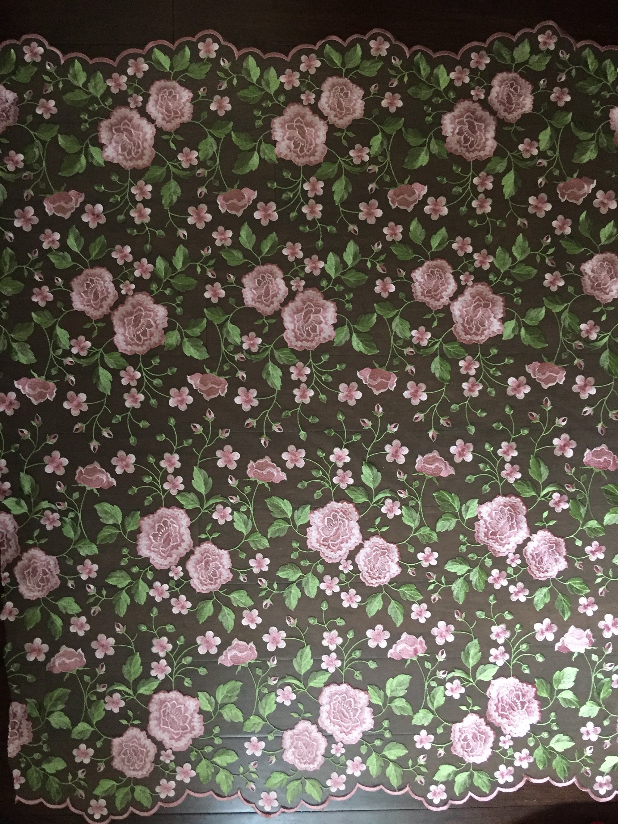 Iris PINK Floral and Leaves Embroidery on Mesh Lace Fabric by the Yard - 10006