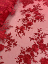 Teagan BURGUNDY Damask Design Embroidered on Mesh Lace Fabric by the Yard - 10027
