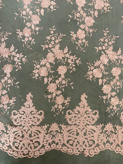 Teagan BLUSH PINK Damask Design Embroidered on Mesh Lace Fabric by the Yard - 10027