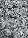 Maci GREY 3D Floral Polyester Satin Rosette on Mesh Fabric by the Yard - 10057