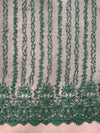 Daphne HUNTER GREEN Faux Pearls Beaded Flowers and Vines Lace Embroidery on Mesh Fabric by the Yard - 10103