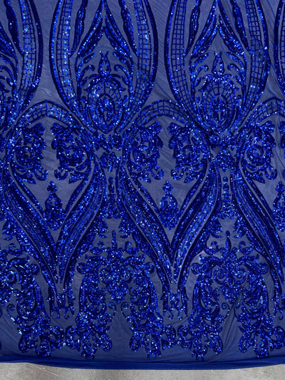 Alaina ROYAL BLUE Curlicue Sequins on Mesh Lace Fabric by the Yard - 10018