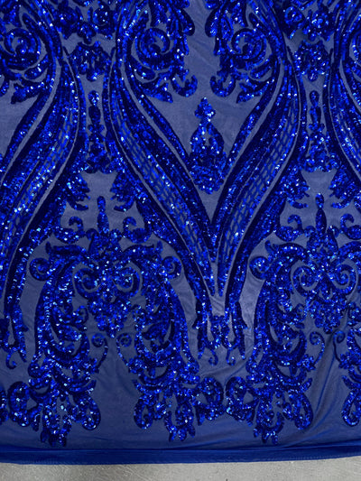 Alaina ROYAL BLUE Curlicue Sequins on Mesh Lace Fabric by the Yard - 10018