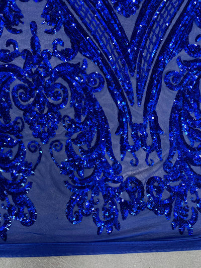 Alaina ROYAL BLUE Curlicue Sequins on Mesh Lace Fabric by the Yard - 10018