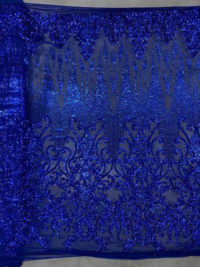 Angelica ROYAL BLUE Curlicues and Leaves Sequins on Mesh Lace Fabric by the Yard - 10132