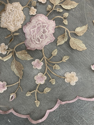 Iris DUSTY PINK CHAMPAGNE Floral and Leaves Embroidery on Mesh Lace Fabric by the Yard - 10006