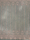 Daphne DUSTY ROSE Faux Pearls Beaded Flowers and Vines Lace Embroidery on Mesh Fabric by the Yard - 10103