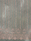 Daphne DUSTY ROSE Faux Pearls Beaded Flowers and Vines Lace Embroidery on Mesh Fabric by the Yard - 10103