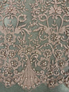 Daphne DUSTY ROSE Faux Pearls Beaded Flowers and Vines Lace Embroidery on Mesh Fabric by the Yard - 10103