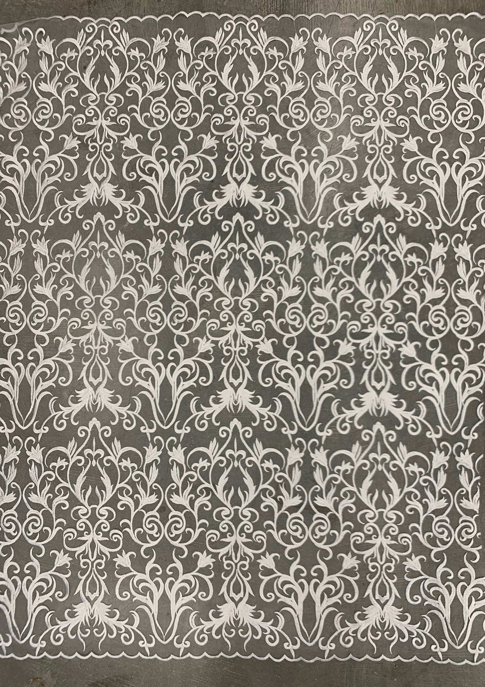 Haley WHITE Floral Swirl Embroidery on Mesh Royalty Lace Fabric by the Yard - 10060
