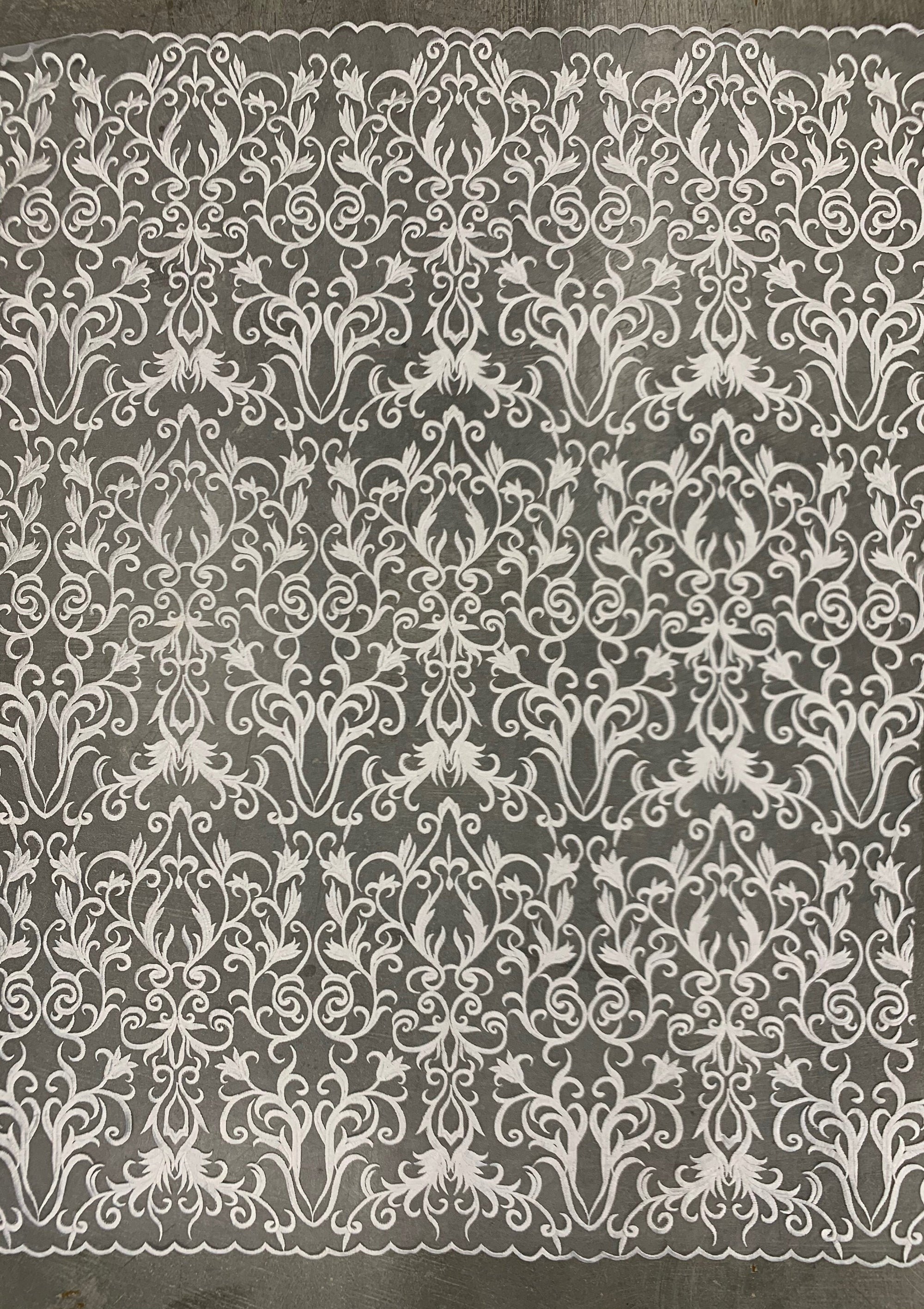Haley WHITE Floral Swirl Embroidery on Mesh Royalty Lace Fabric by the Yard - 10060