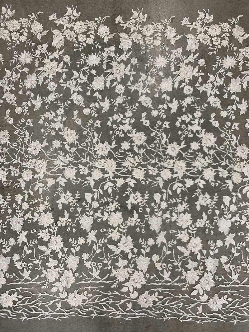 Nina IVORY Polyester 3D Floral Embroidery on Mesh Lace Fabric by the Yard - 10032