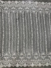 Daphne IVORY Faux Pearls Beaded Flowers and Vines Lace Embroidery on Mesh Fabric by the Yard - 10103