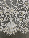 Daphne IVORY Faux Pearls Beaded Flowers and Vines Lace Embroidery on Mesh Fabric by the Yard - 10103