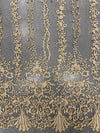 Daphne CHAMPAGNE Faux Pearls Beaded Flowers and Vines Lace Embroidery on Mesh Fabric by the Yard - 10103