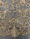 Daphne CHAMPAGNE Faux Pearls Beaded Flowers and Vines Lace Embroidery on Mesh Fabric by the Yard - 10103