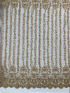 Daphne DARK CHAMPAGNE Faux Pearls Beaded Flowers and Vines Lace Embroidery on Mesh Fabric by the Yard - 10103