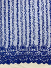 Daphne ROYAL BLUE Faux Pearls Beaded Flowers and Vines Lace Embroidery on Mesh Fabric by the Yard - 10103