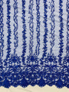 Daphne ROYAL BLUE Faux Pearls Beaded Flowers and Vines Lace Embroidery on Mesh Fabric by the Yard - 10103