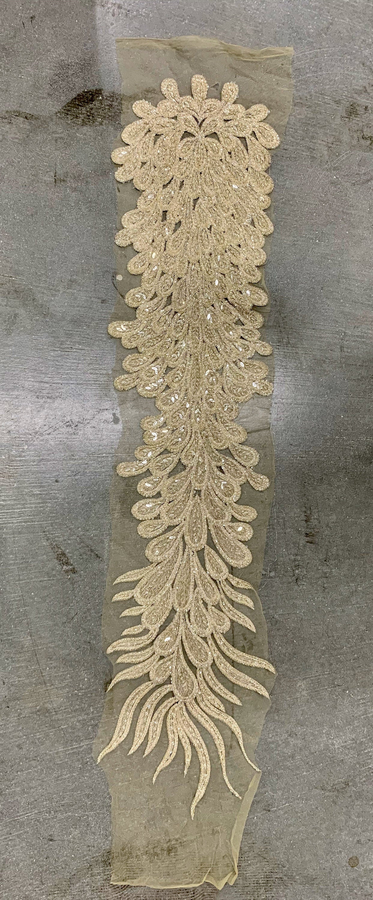 Zelda LIGHT CHAMPAGNE Vegas Peacock Beaded Sequins Embroidered on Mesh Lace Fabric by Panel - 10200
