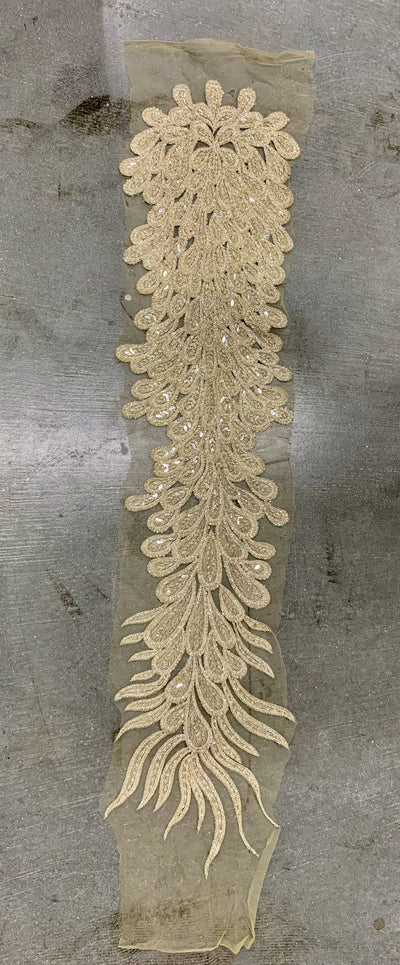 Zelda LIGHT CHAMPAGNE Vegas Peacock Beaded Sequins Embroidered on Mesh Lace Fabric by Panel - 10200
