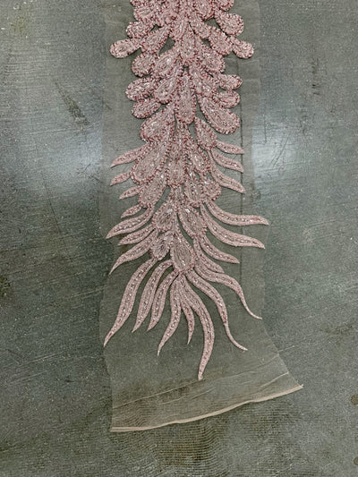 Zelda LIGHT PINK Vegas Peacock Beaded Sequins Embroidered on Mesh Lace Fabric by Panel - 10200
