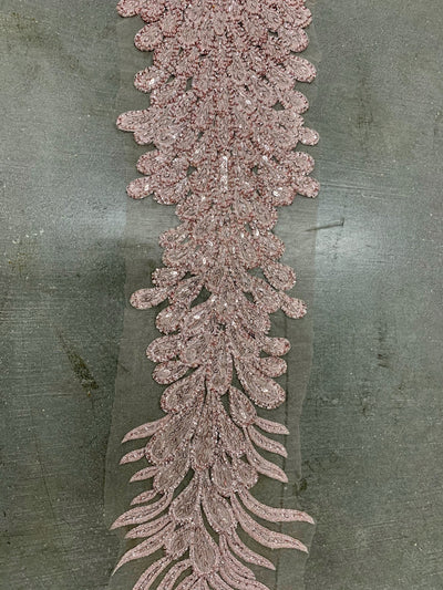 Zelda LIGHT PINK Vegas Peacock Beaded Sequins Embroidered on Mesh Lace Fabric by Panel - 10200