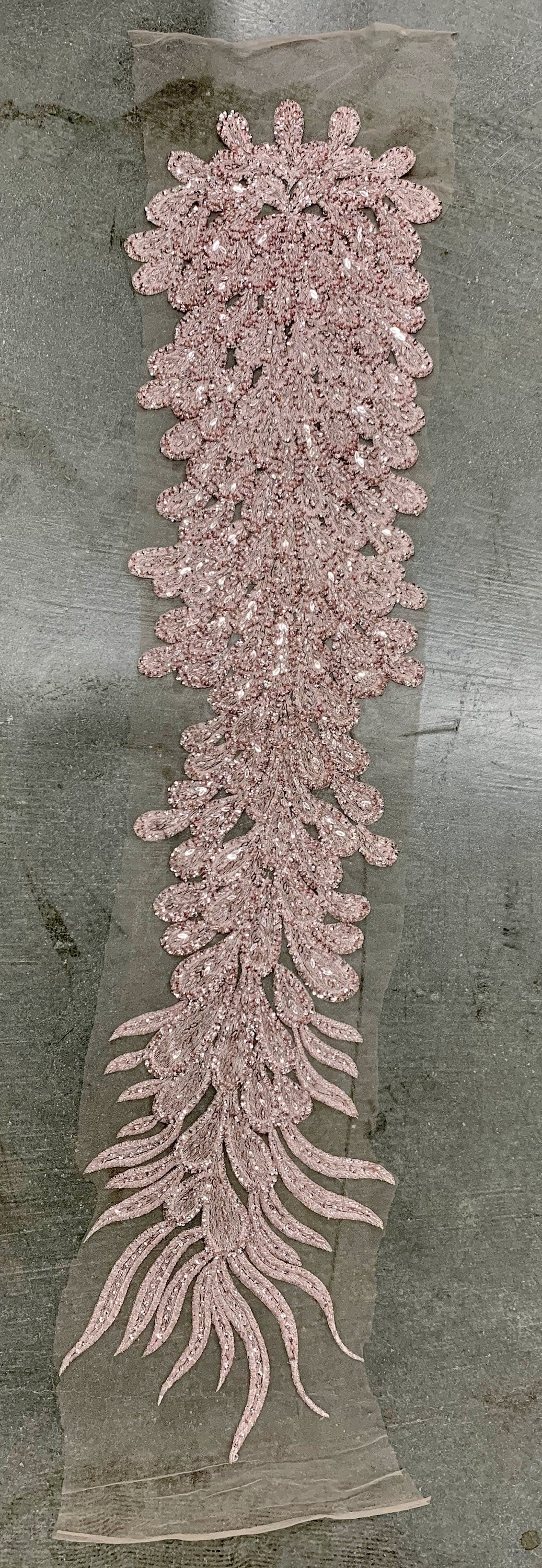 Zelda LIGHT PINK Vegas Peacock Beaded Sequins Embroidered on Mesh Lace Fabric by Panel - 10200