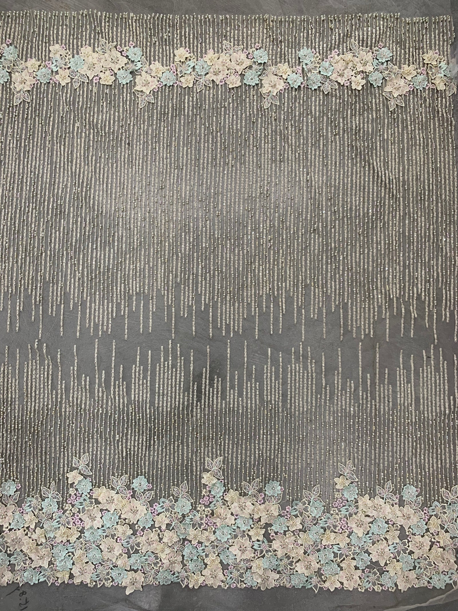 Carolina MINT GREEN IVORY Polyester 3D Beaded Floral Embroidery on Mesh Lace Fabric by the Yard - 10127