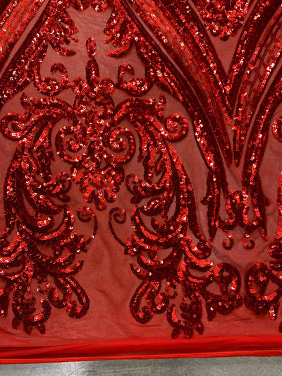 Alaina RED Curlicue Sequins on Mesh Lace Fabric by the Yard - 10018