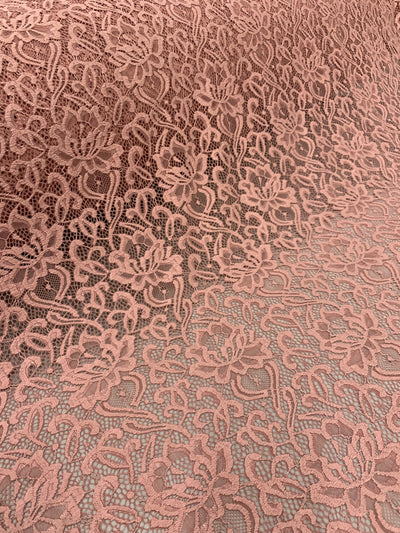 Elaine MAUVE Floral Scalloped Nylon Spandex Stretch Lace Light Weight Fabric for Clothes, Lingerie, Costumes, Decorations, Crafts
