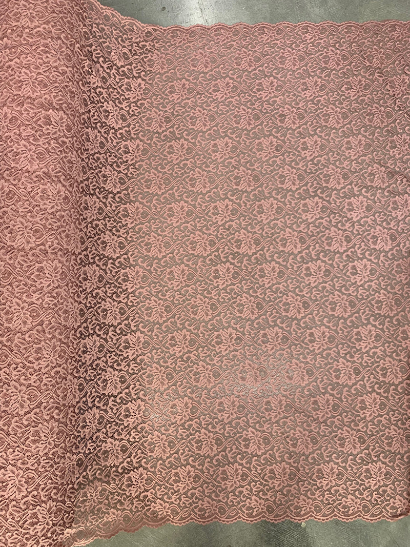 Elaine MAUVE Floral Scalloped Nylon Spandex Stretch Lace Light Weight Fabric for Clothes, Lingerie, Costumes, Decorations, Crafts