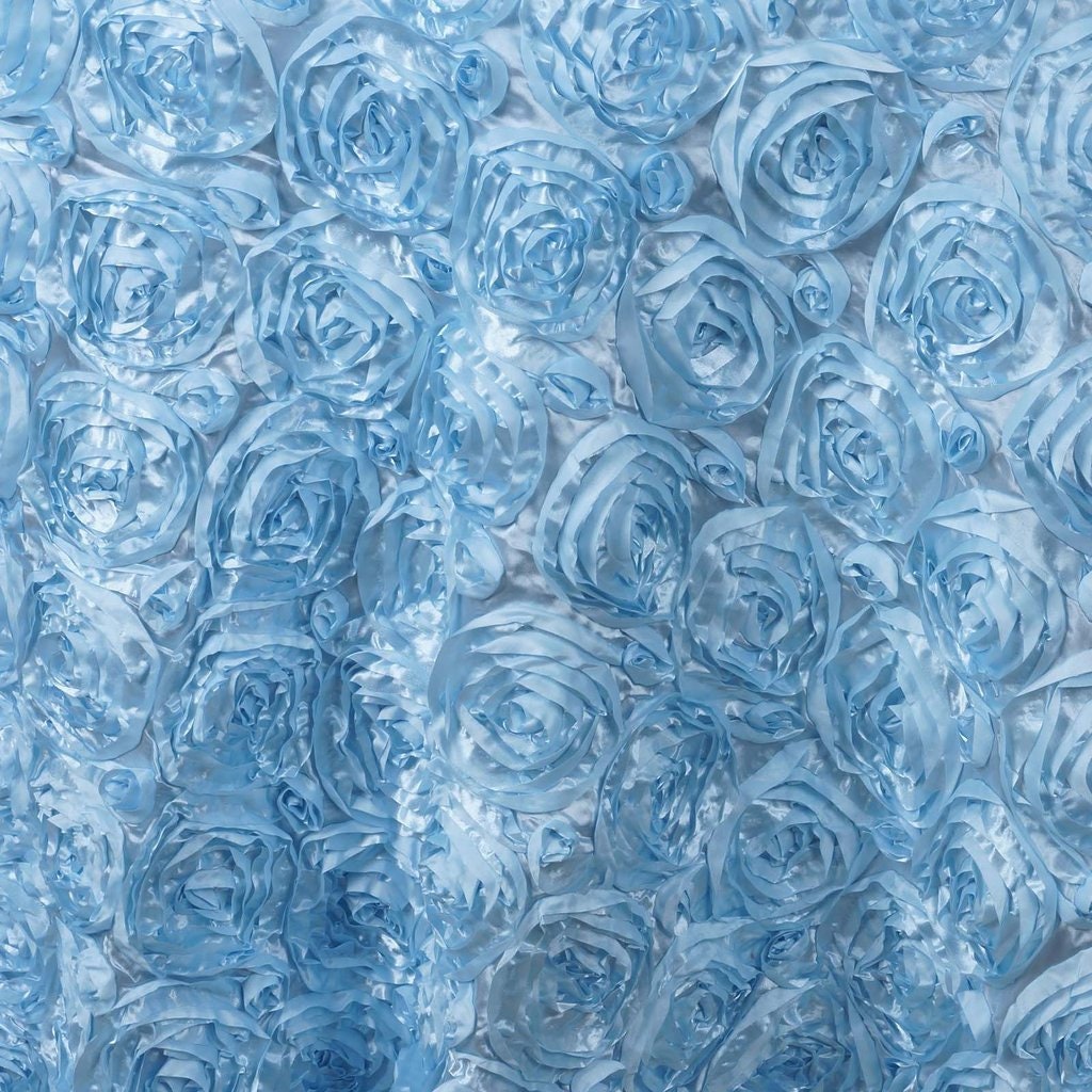 Paige LIGHT BLUE 3D Floral Polyester Satin Rosette Fabric by the Yard - 10028