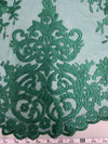 Teagan HUNTER GREEN Damask Design Embroidered on Mesh Lace Fabric by the Yard - 10027