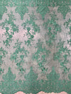 Teagan HUNTER GREEN Damask Design Embroidered on Mesh Lace Fabric by the Yard - 10027