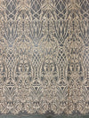 Sabrina CHAMPAGNE GOLD Faux Pearls Beaded Lace Embroidery on Mesh Fabric by the Yard - 10098