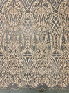 Sabrina CHAMPAGNE GOLD Faux Pearls Beaded Lace Embroidery on Mesh Fabric by the Yard - 10098