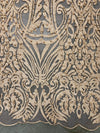 Sabrina CHAMPAGNE GOLD Faux Pearls Beaded Lace Embroidery on Mesh Fabric by the Yard - 10098