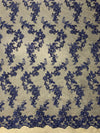 Cristina NAVY BLUE Polyester Floral Embroidery with Sequins on Mesh Lace Fabric by the Yard for Gown, Wedding, Bridesmaid, Prom - 10076