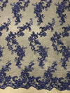 Cristina NAVY BLUE Polyester Floral Embroidery with Sequins on Mesh Lace Fabric by the Yard for Gown, Wedding, Bridesmaid, Prom - 10076