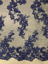 Cristina NAVY BLUE Polyester Floral Embroidery with Sequins on Mesh Lace Fabric by the Yard for Gown, Wedding, Bridesmaid, Prom - 10076
