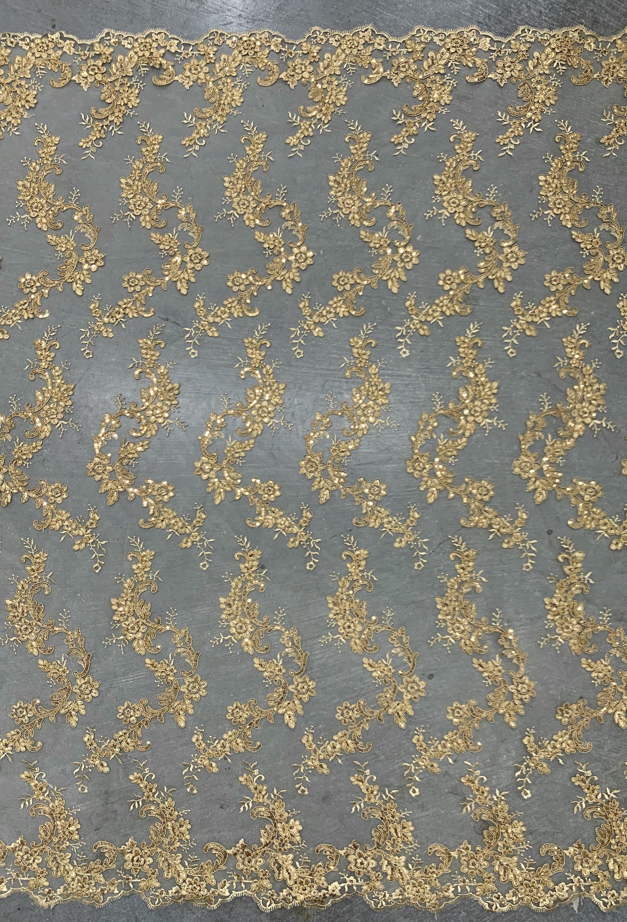 Cristina GOLD Polyester Floral Embroidery with Sequins on Mesh Lace Fabric by the Yard for Gown, Wedding, Bridesmaid, Prom - 10076