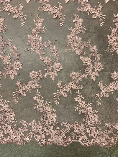 Cristina LIGHT PINK Polyester Floral Embroidery with Sequins on Mesh Lace Fabric by the Yard for Gown, Wedding, Bridesmaid, Prom - 10076