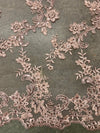 Cristina LIGHT PINK Polyester Floral Embroidery with Sequins on Mesh Lace Fabric by the Yard for Gown, Wedding, Bridesmaid, Prom - 10076