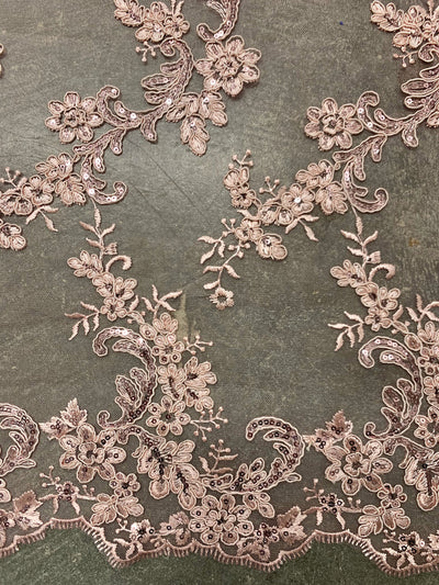 Cristina LIGHT PINK Polyester Floral Embroidery with Sequins on Mesh Lace Fabric by the Yard for Gown, Wedding, Bridesmaid, Prom - 10076